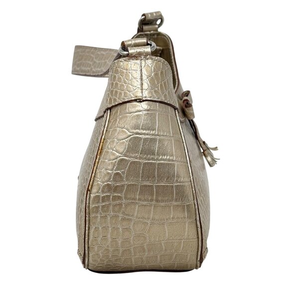 Liz Claiborne Y2K Metallic Gold Faux Croc Baguette Purse Bow Accent Single Strap - Picture 4 of 11